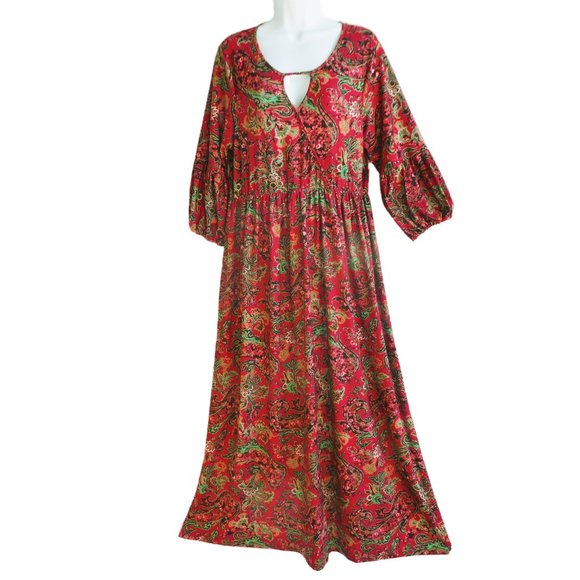 Maxi Dress Floral Paisley Flowy One World Cutout Front Back Lace V Panel XL plus - Picture 3 of 7
